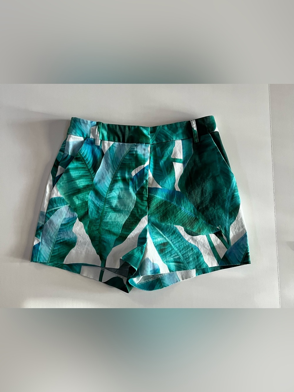 Marciano Tahitian Palm Green Tropical Leaf Print Shorts, size 2